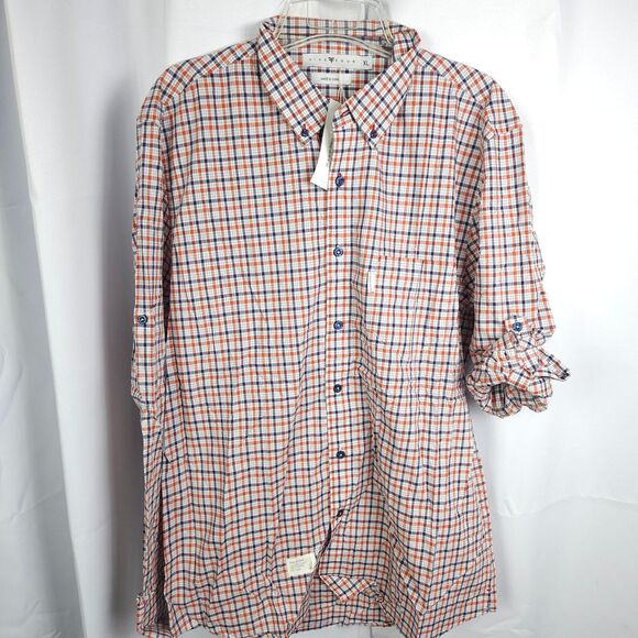 NWT Five Four Club Mens XL Red White Blue Roll Tab Sleeve Button Up Down Shirt - Picture 1 of 8